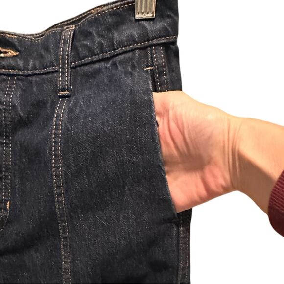 BR Banana Republic Dark Denim A-Line High Waist Midi Skirt Front Pockets, size 2 - Picture 3 of 8